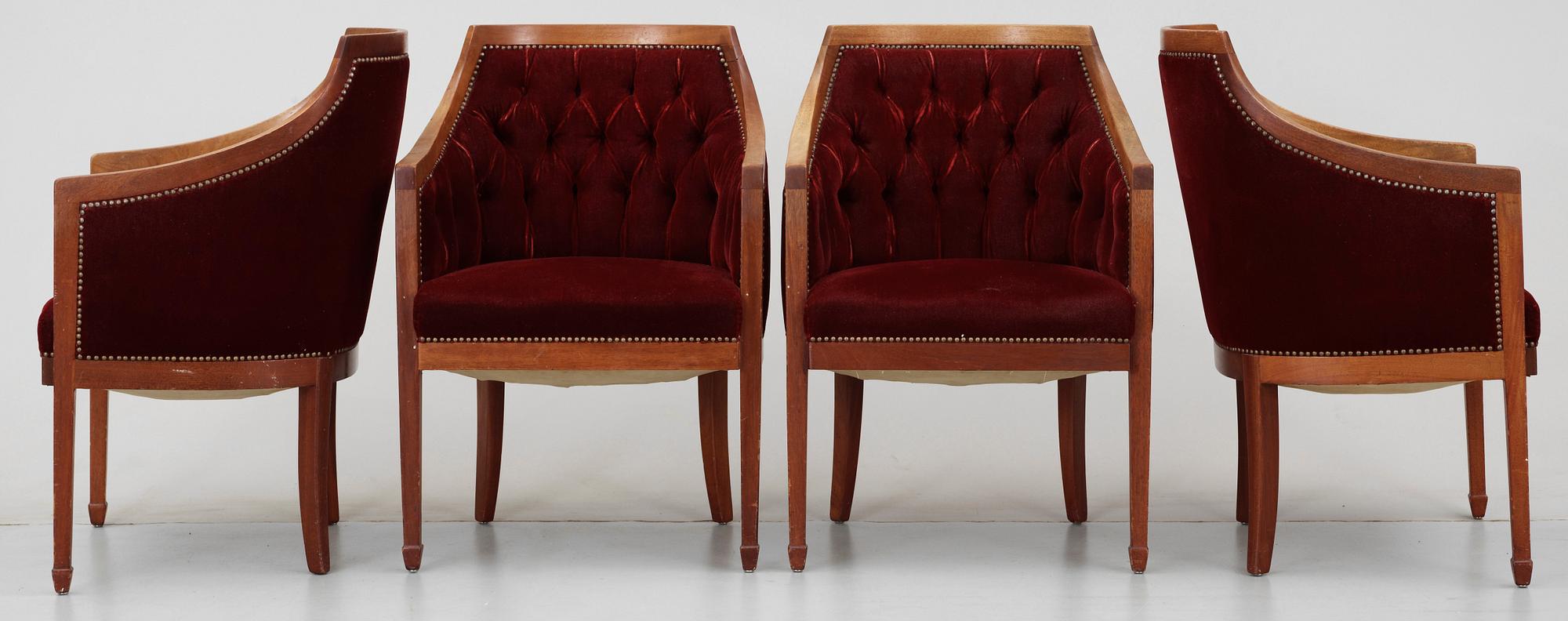 FÅTÖLJER, 4 st, Nordiska Kompaniet, 1900-talets mitt.