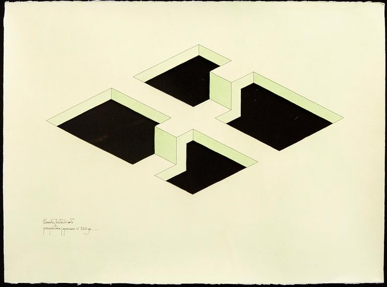 Oscar Reutersvärd, water color with paper cut, signed.