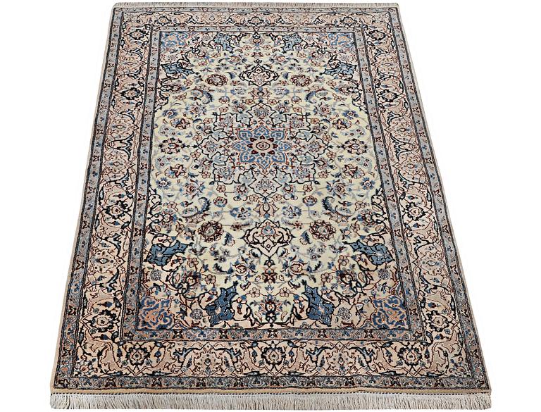 A part silk Nain rug, 9LA, c. 204 x 125 cm.