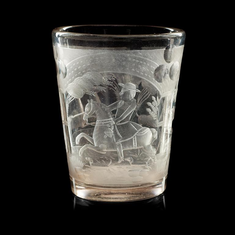 A cut and engraved German beaker, 18th Century.