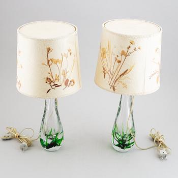 A pair of glass table lamps, Vicke Lindstrand, Kosta, signed.