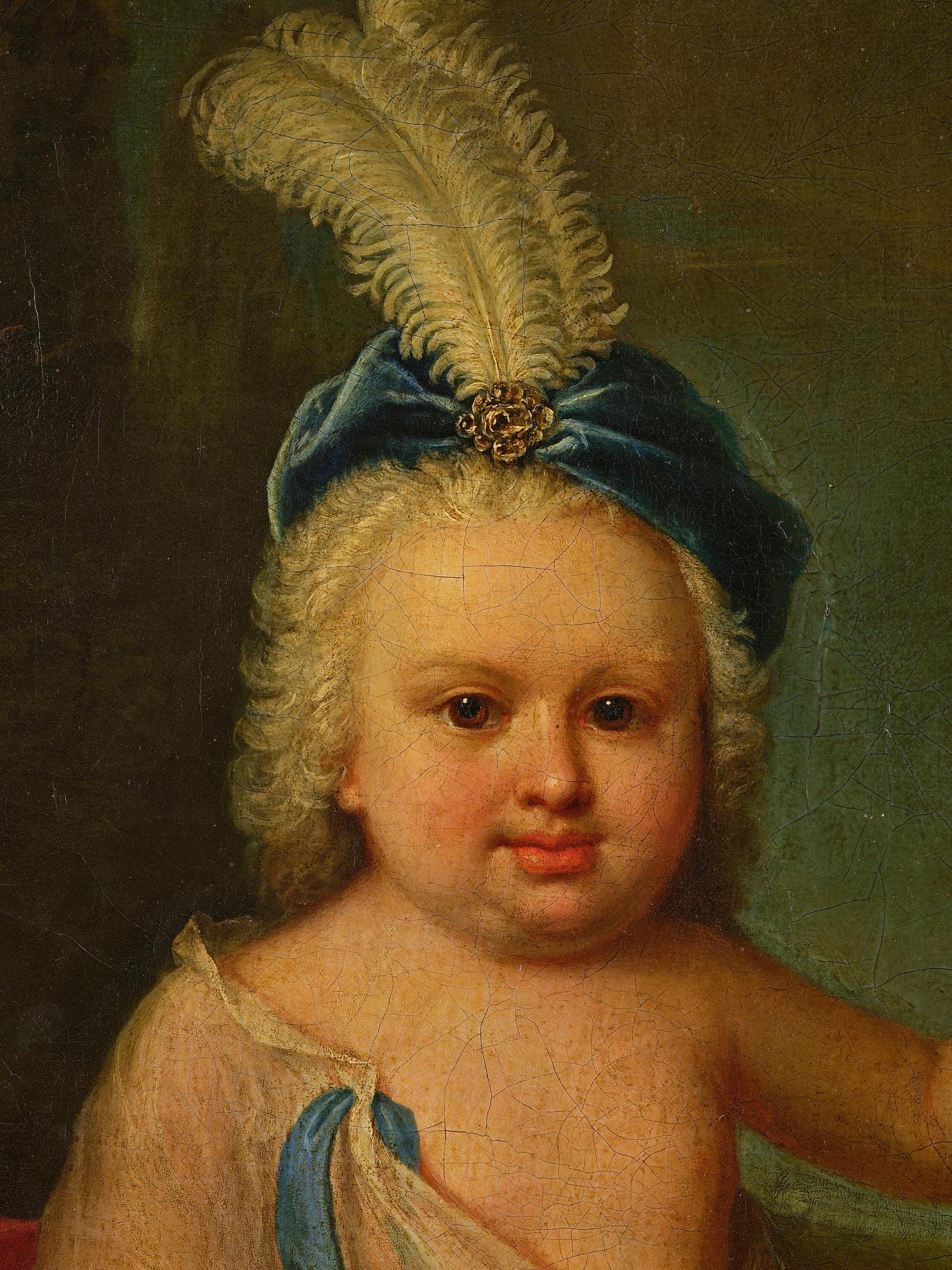 Nicolaes Maes, hans krets, Porträtt av en pojke i hermelinfodrad mantel och mops.