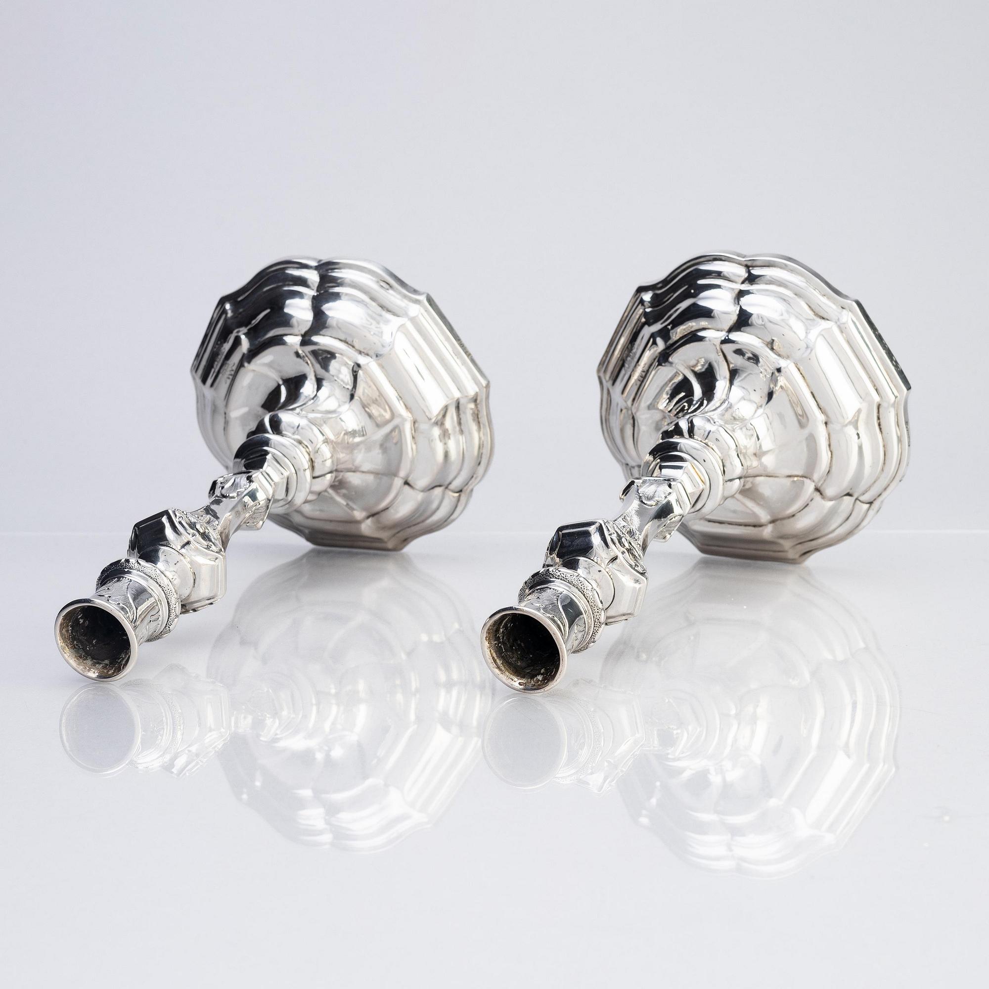 A pair of Swedish silver candlesticks, marks of Lorenz Swan, Nyköping 1759.