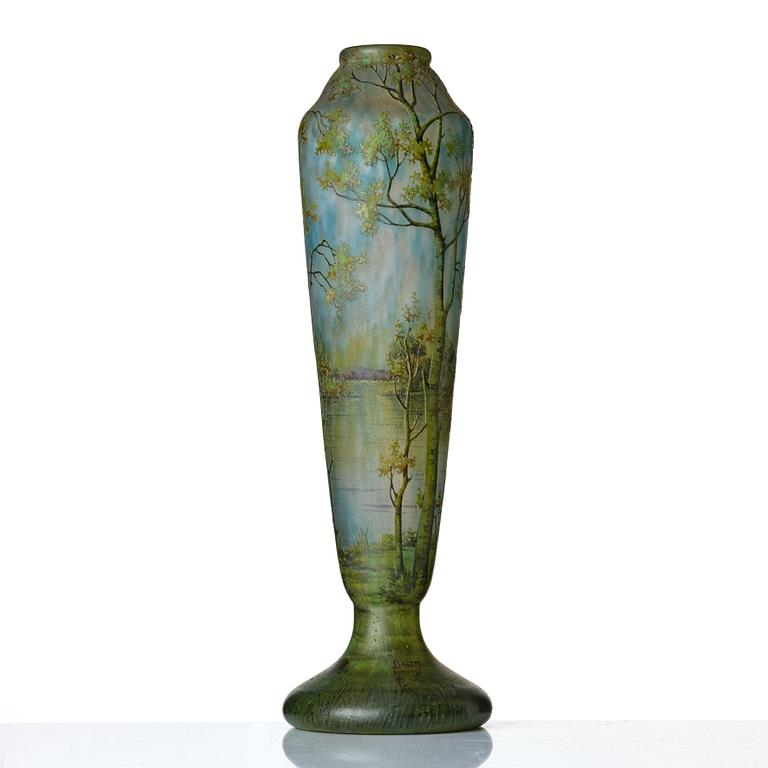 Daum, an Art Nouveau enamel painted cameo glass vase, Nancy France.