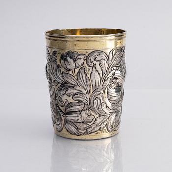 A German parcel-gilt silver beaker, mark of Abraham Grill, Augsburg (active 1672-1682).