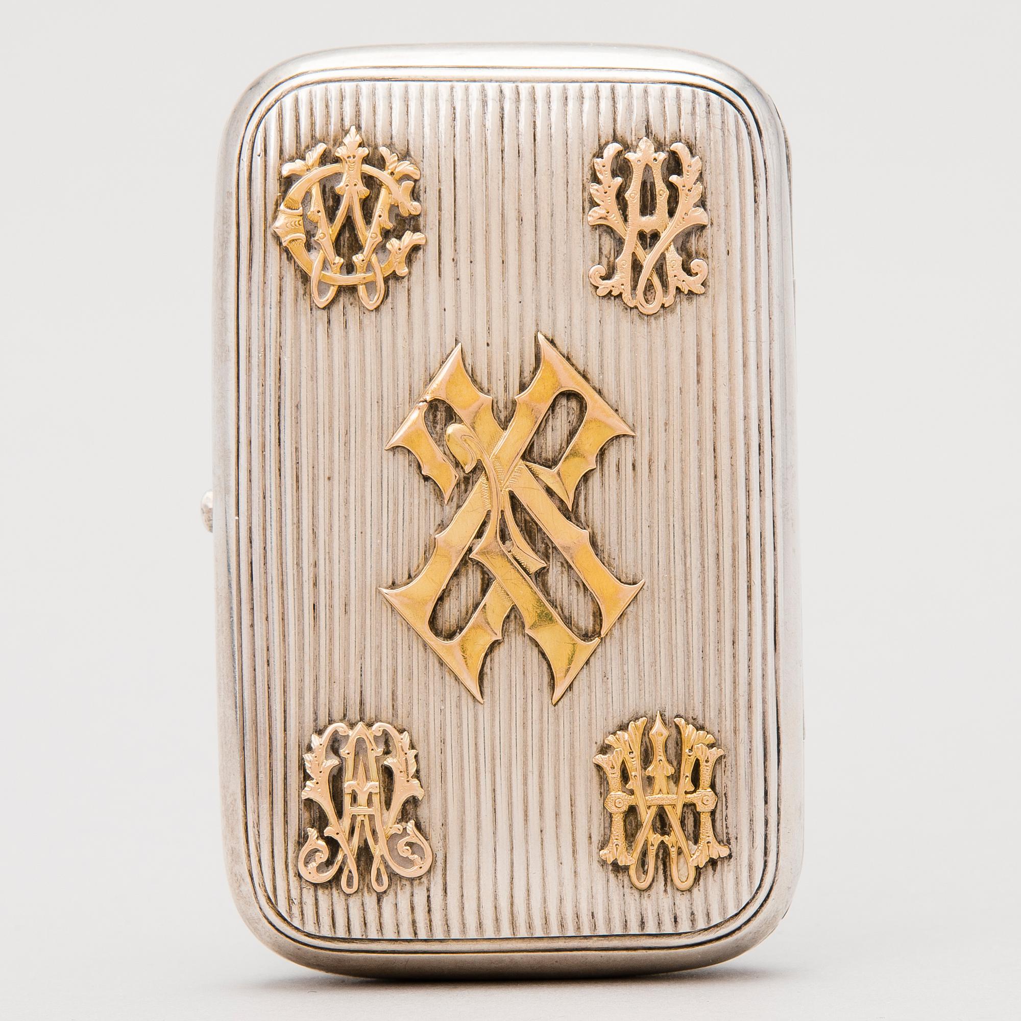 CIGARRETTETUI, silver, troligen Nikolai Pokrovsky, Moskva 1895.