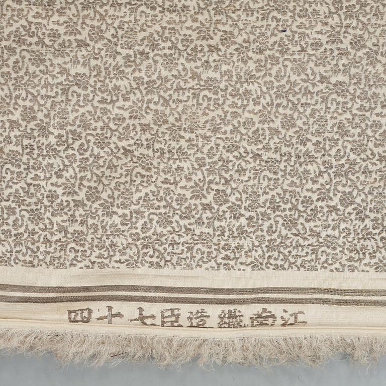 FABRIC ROLLS, 2 pieces, silk. Two uncut rolls of silk yardage. 777 x 71 and 702 x 72 cm. China late Qing dynasty.