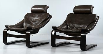 FÅTÖLJER, ett par, "Kroken", Åke Fribyter, Nelo, Knisslinge, 1900-talets sista kvartal.