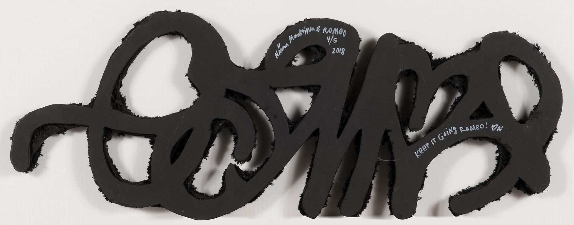 Niina Mantsinen & Romeo, hand tufted rug, laid on board, a tergo digned and dated 2018, numbered 4/5.