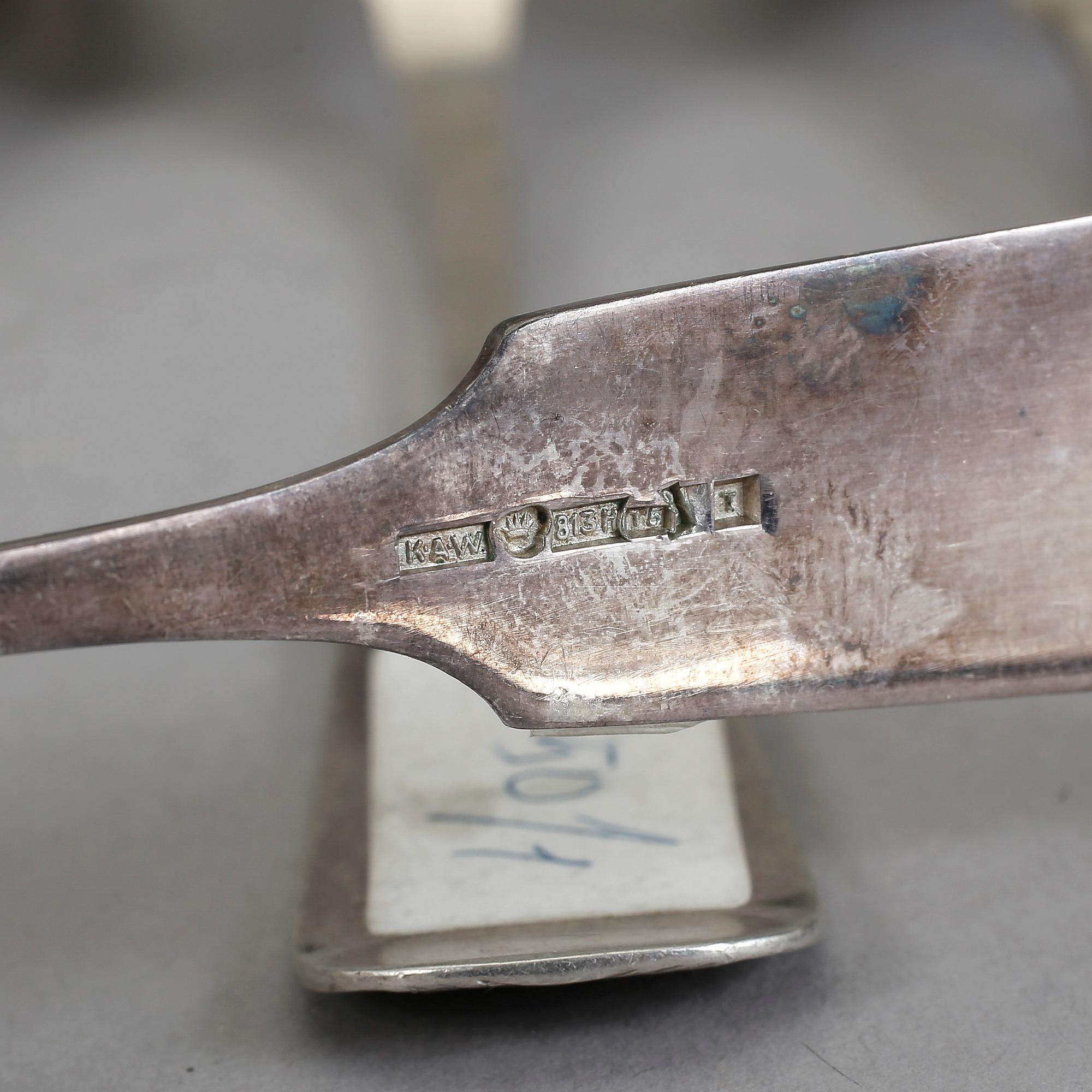 BESTICK, 5+1+1 st, silver. Snäckmodell, Finland, 1800-tal. Total vikt 382 g.