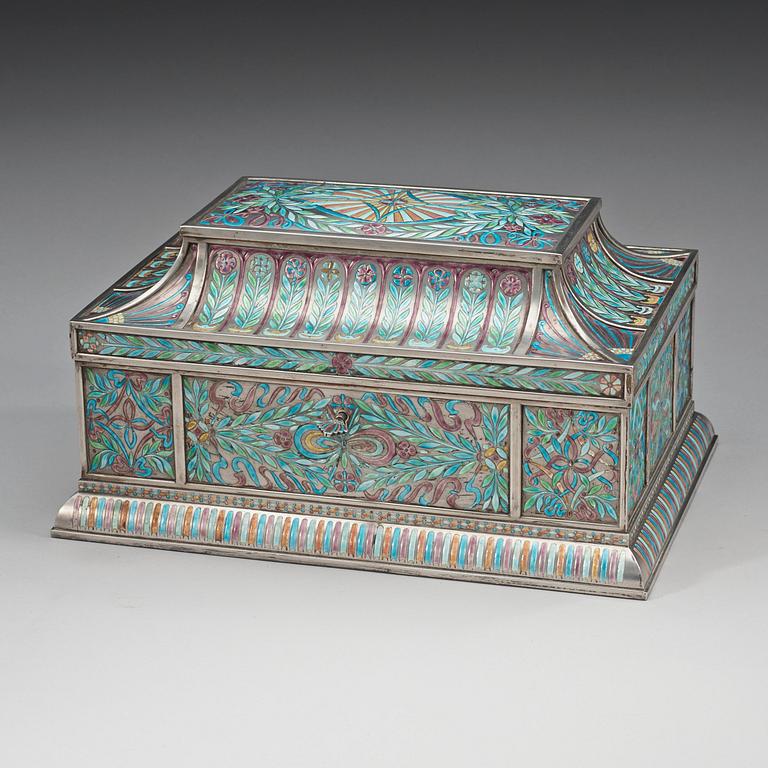 A Ferdinand Boberg Art Nouveau silver and enamel jewelry box, CG Hallberg, Stockholm 1909.