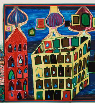 Friedensreich Hundertwasser, the complete portfolio comprising 10 silkscreens in colours with metallic imprints.