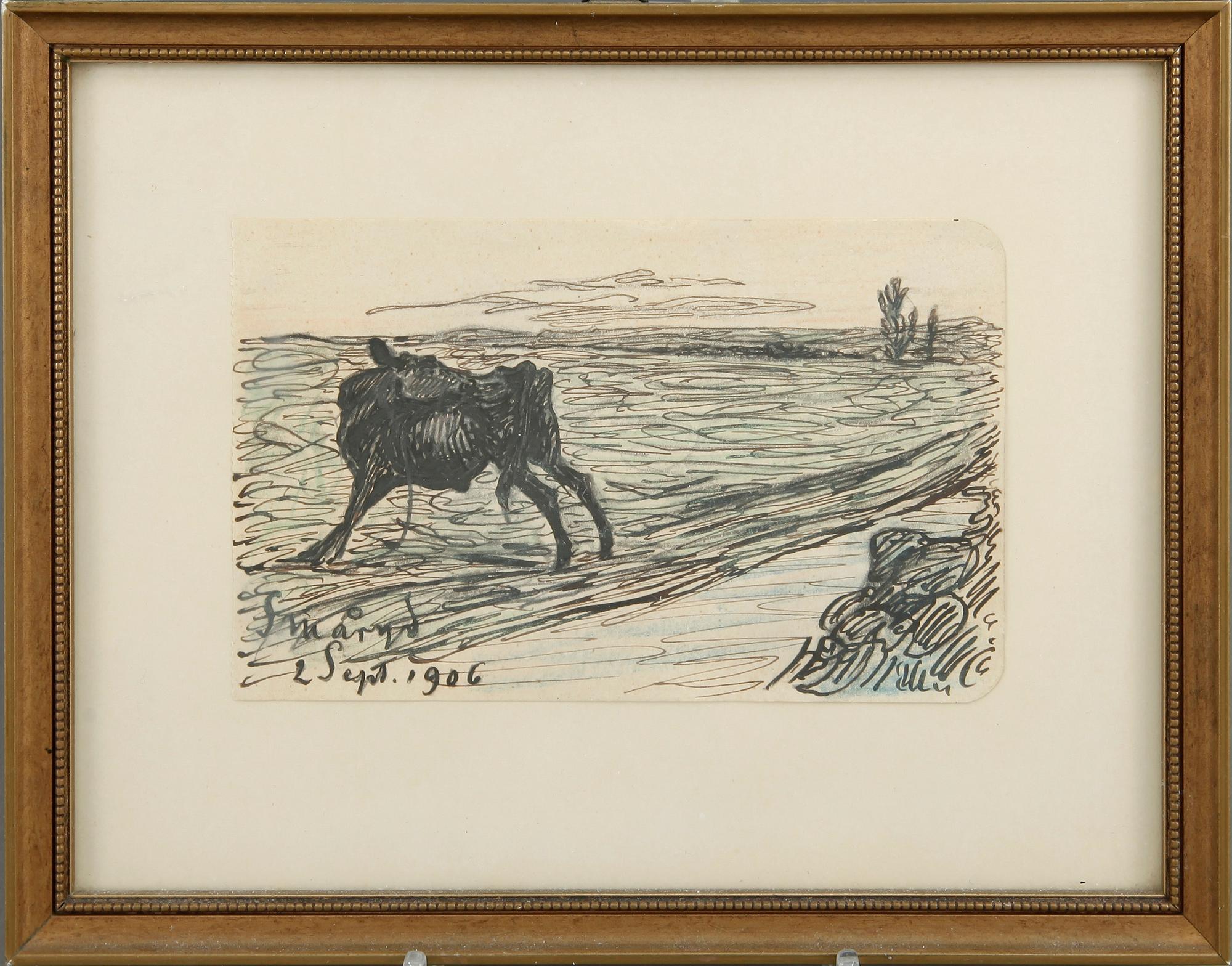 NILS KREUGER, tillskriven, 2 st, blandteknik på papper, osignerade, daterade 1906 och 1909.