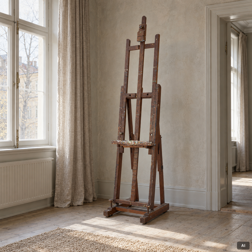A studio easel, Wilhelm Becker AB, Stockholm, circa 1900.