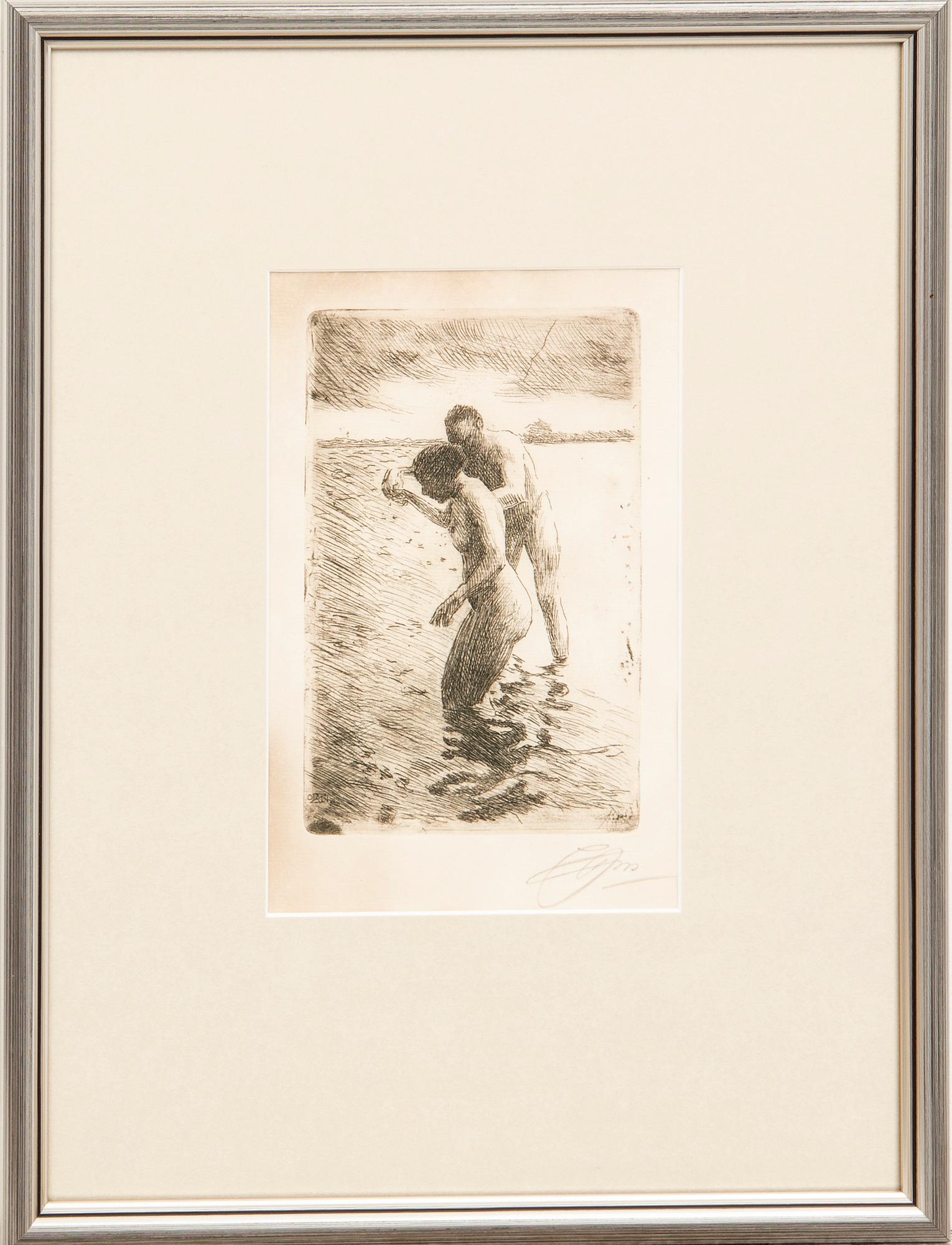 Anders Zorn, etsning signerad med blyerts.
