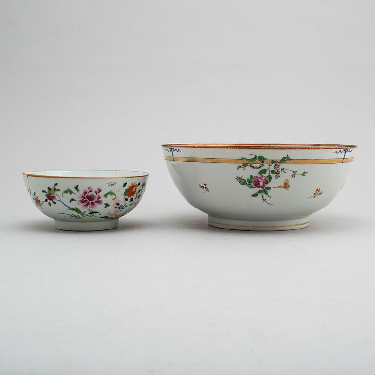 Two famille rose punchbowl and bowl, Qing dynasty, 18th century.