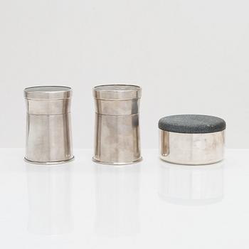 Pekka Piekäinen, a set of three silver and natural stone jars. Auran kultaseppä, Turku 1972, Tarkiainen, Helsinki 1985.