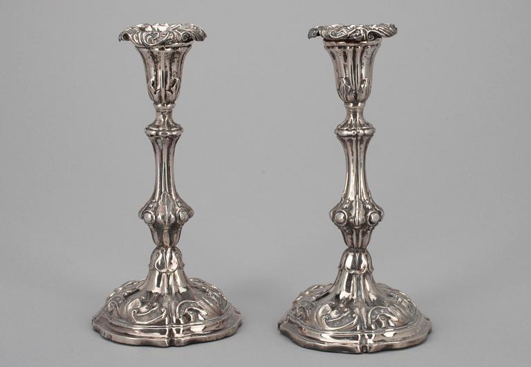 LJUSSTAKAR, ett par, silver, Per Adolf Ljunglöf, Stockholm 1851.