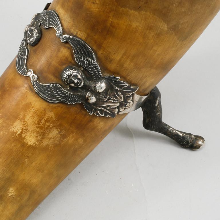 DRYCKESHORN, horn och silver, empire, Anders Jonas Björkman, Stockholm, 1828.