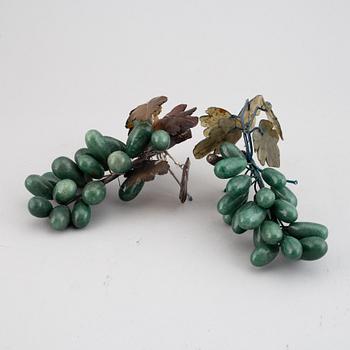 Two glass and stone grapes decorations, 20th century.