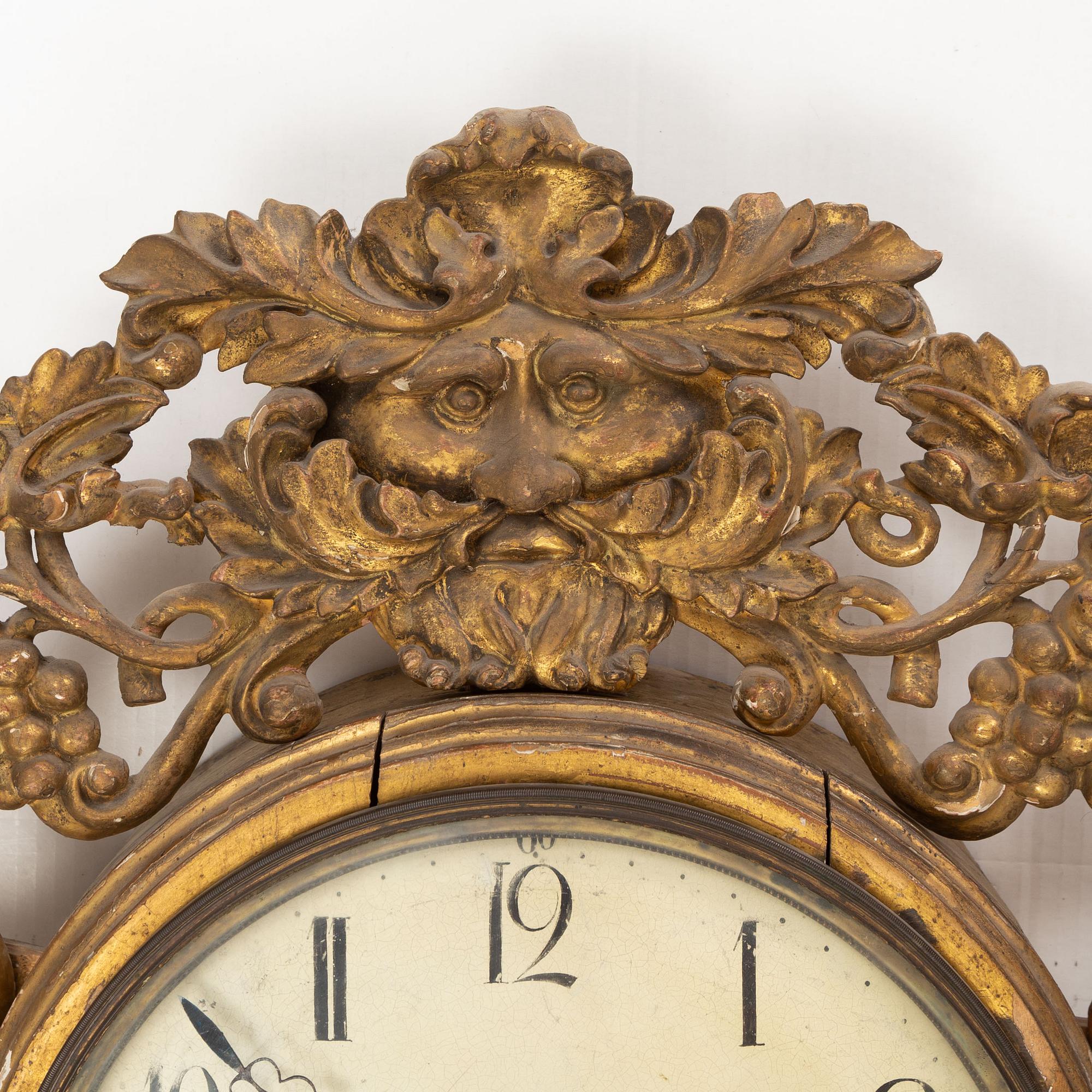 Jonas Cederlund, a Swedish empire wall clock, second half of the 19th Century with later parts.