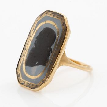 A silhouette ring, 18K gold with enamel, Friedrich Silber, Karlskrona 1796.