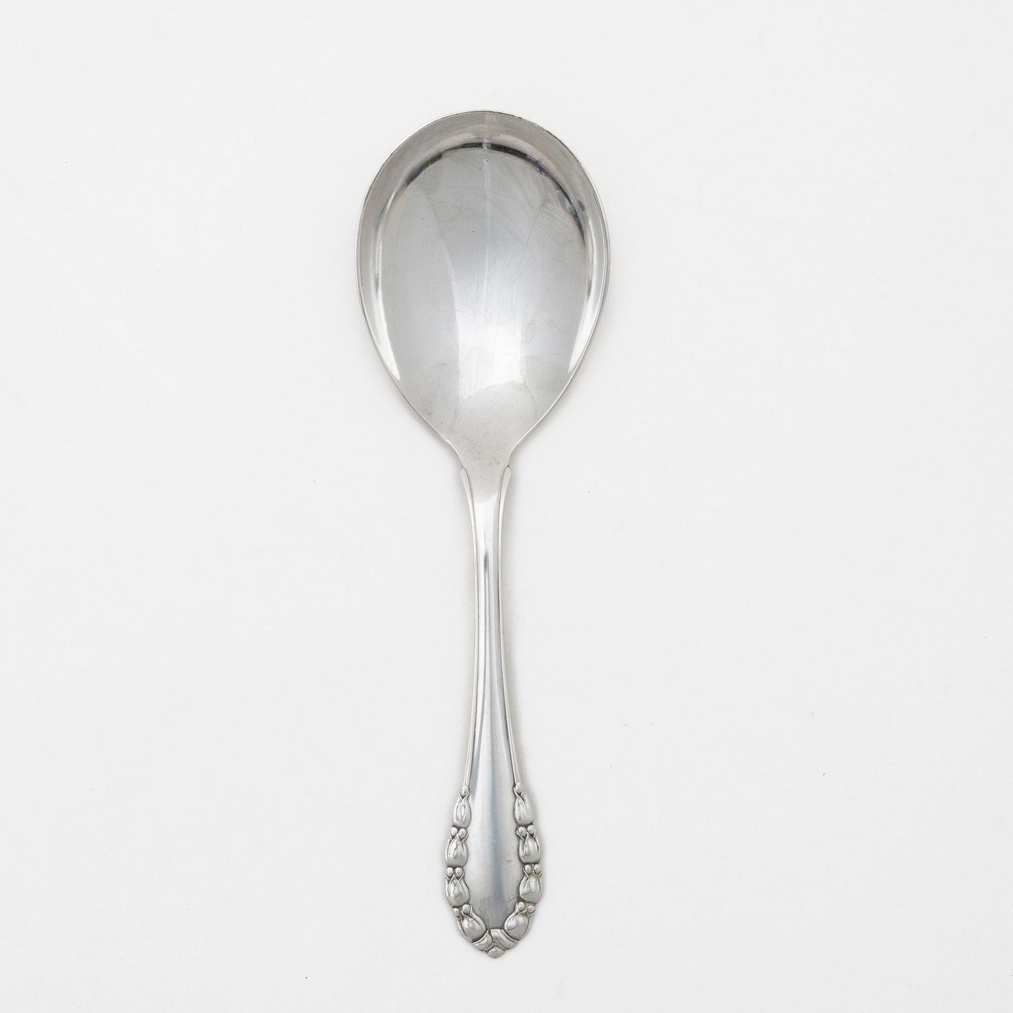 Georg Jensen, large serving spoon, silver, model "Lily of the Valley", Copenhagen, Denmark 1931.