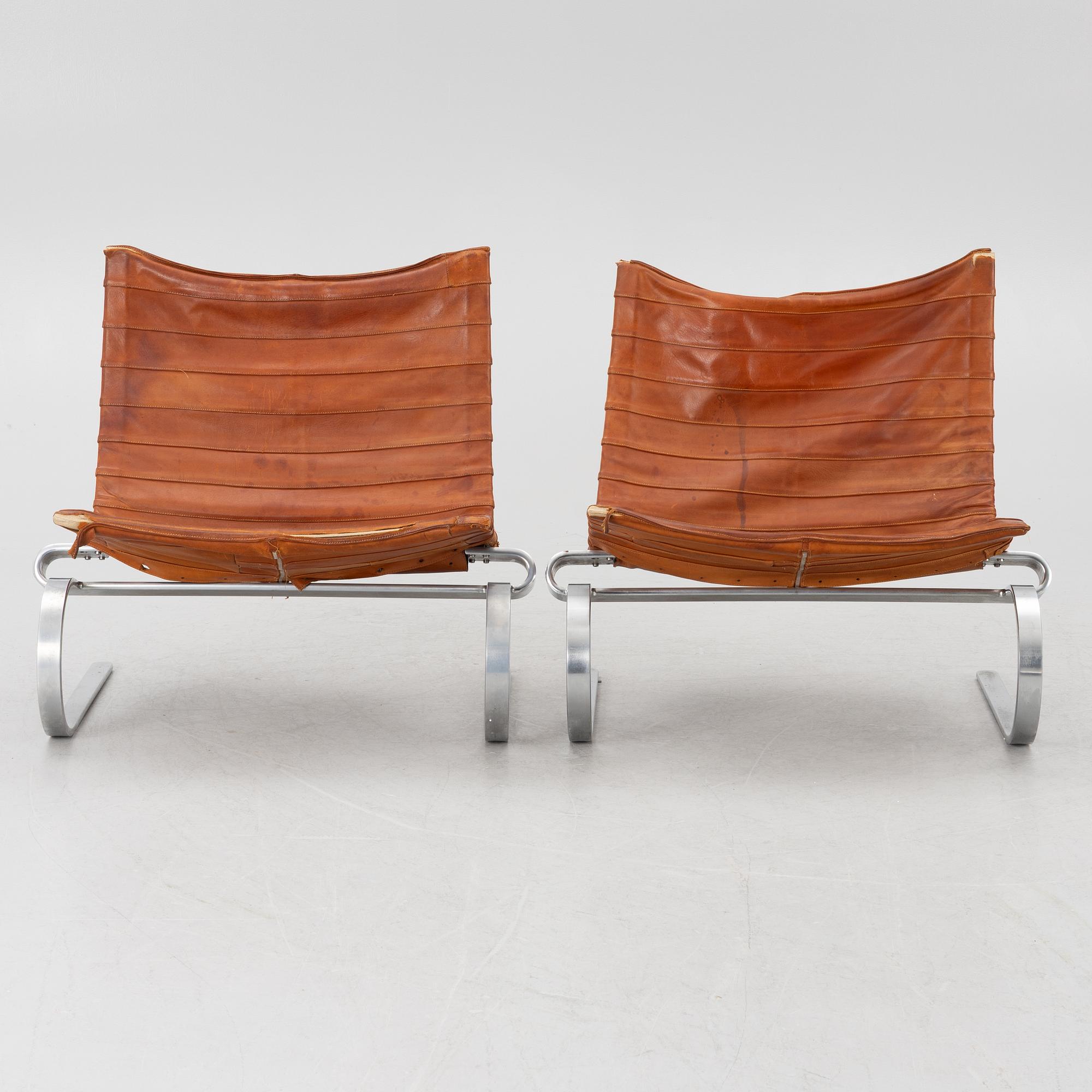 Poul Kjaerholm, a pair of "PK20" easy chairs, E Kold Christensen, Denmark, post 1968.