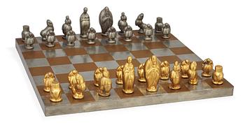 A Marie-Louise Idestam-Blomberg partly gilded pewter chess set by Svenskt Tenn 1951.