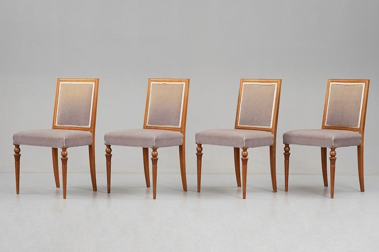 Swedish Grace, 4 stolar + 2 + 1 karmstol, enligt uppgift vinst i Stockholms Stads Hantverksförenings lotteri, 1920-tal.