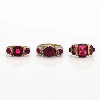 Rings, 3 pcs, silver, glass, Finland, second half of the 19th century.