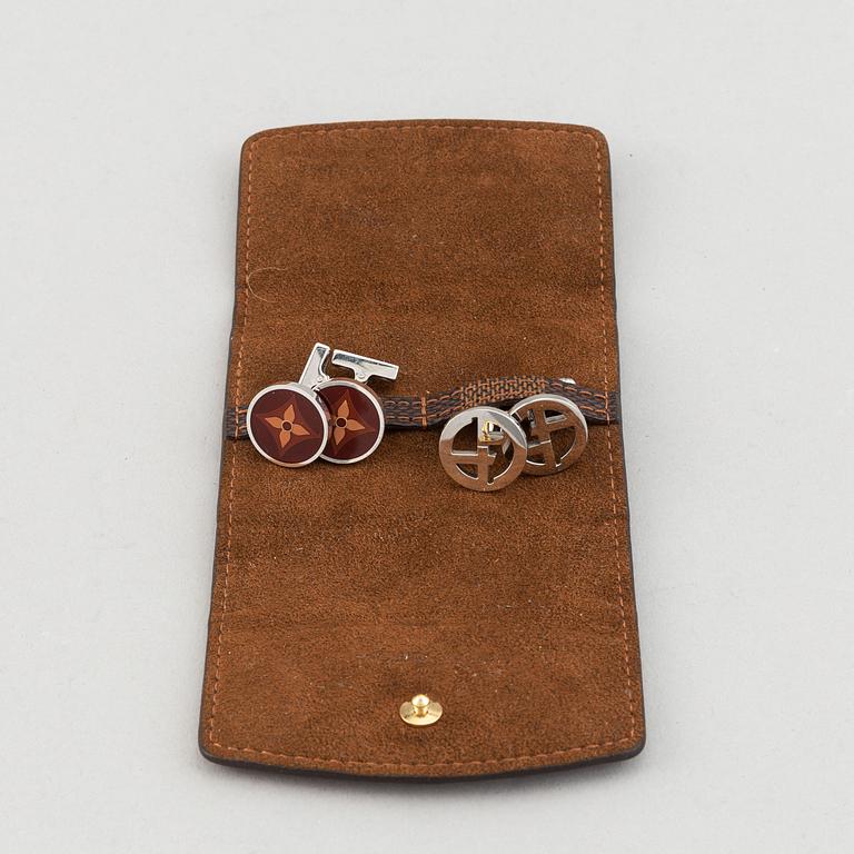 Louis Vuitton and Giorgio Armani, two pairs of cufflinks.