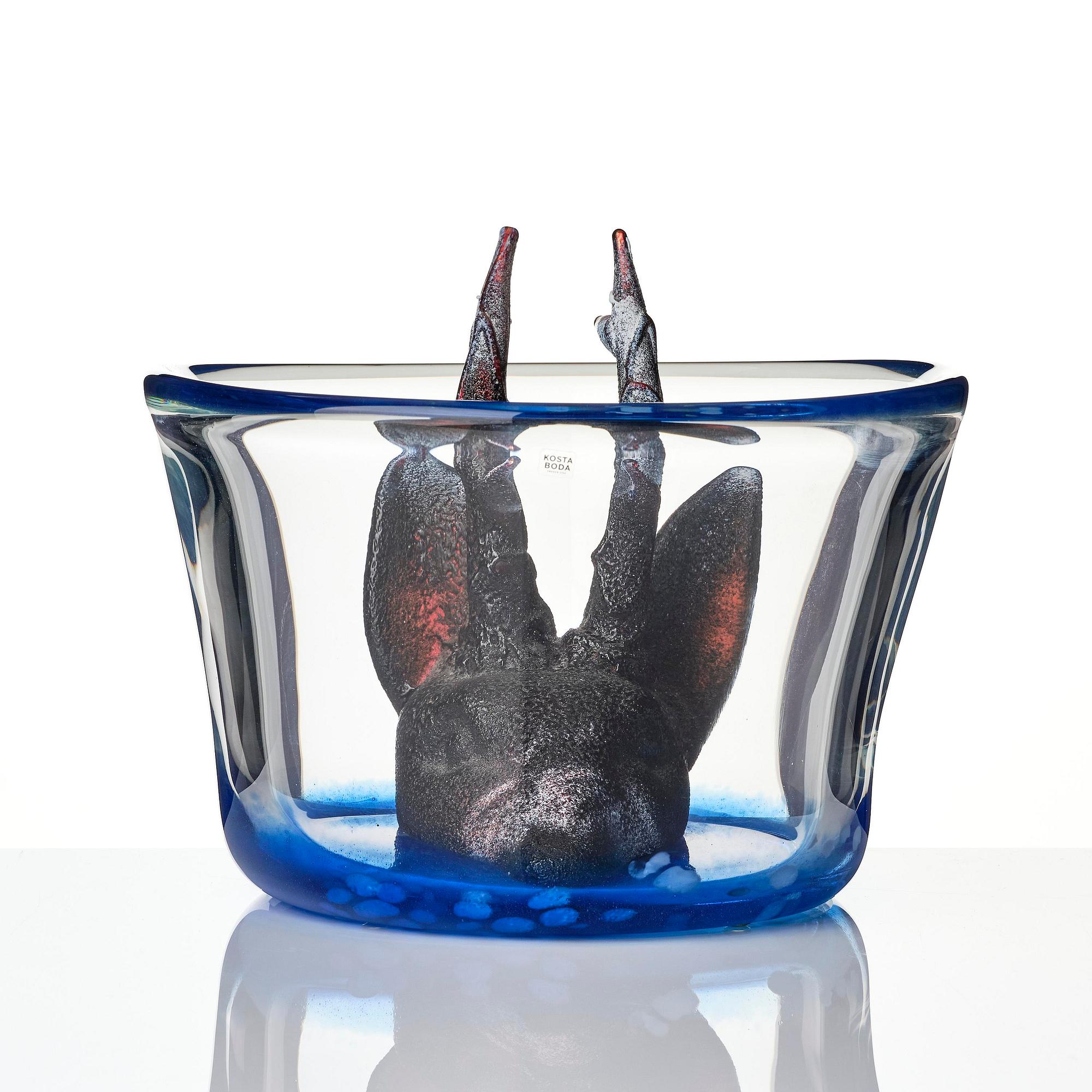 Ernst Billgren, "Simmande rådjur", skulptur, glas, Kosta Boda, ed. 26/30.