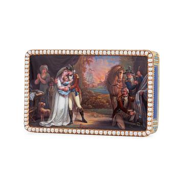 1063. A Swiss late 18th century gold and enamled snuff-box, mark of Georges Rémond, Genève.