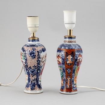 Two famille rose export porcelain vases, turned into table lamps, Qing dynasty, Qianlong (1736-95).