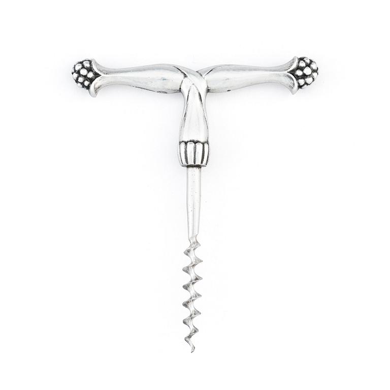 Georg Jensen, an 830/1000 silver corkscrew, Copenhagen ca 1915-1919, Swedish import marks GAB F, design nr 89 (blurred).