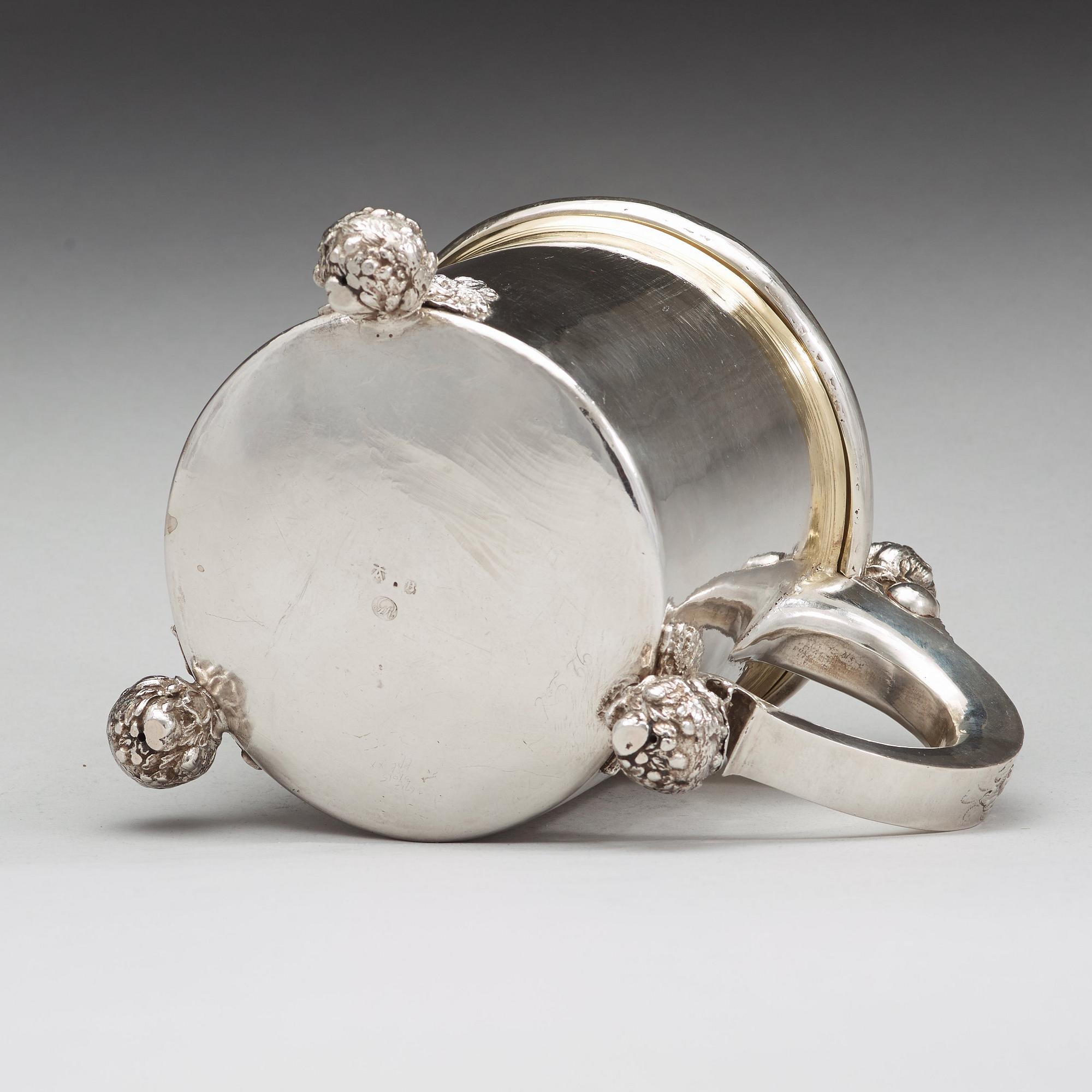 JOHAN BIÖRCK, Västerås (verksam 1680-1709), dryckeskanna, silver, barock.
