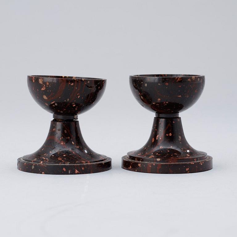 A pair of Swedish 19th century porphyry salts.