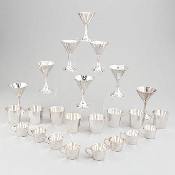 Sigvard Bernadotte, 24 pieces silver plate cocktail glasses, cups and mugs, GAB, Gense, Sweden.