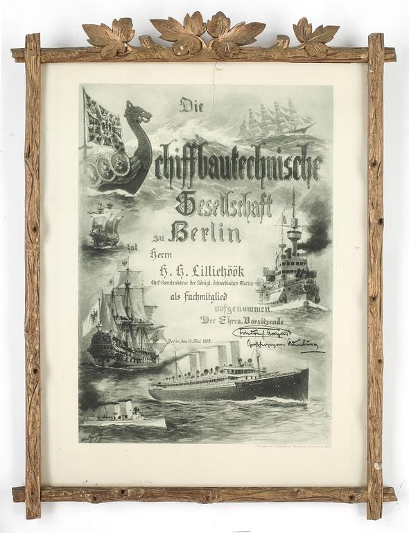 DIPLOM, "Die Schiffbautechnische Gesellschaft zu Berlin" dat Berlin 13 maj 1903.