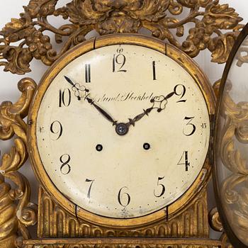 Jonas Cederlund, a Swedish empire wall clock, second half of the 19th Century with later parts.