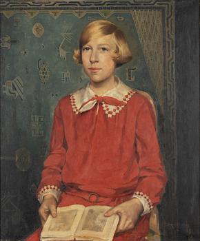 Greta Gerell, Porträtt (Bokläsande flicka i röd blus).