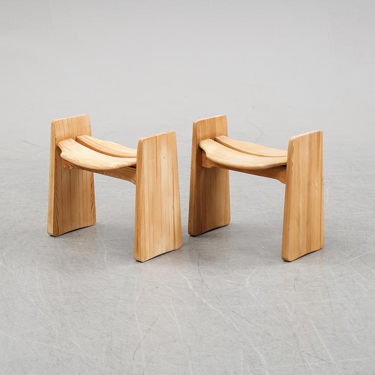 A pair of stools , 'Jonte', designed by Gilbert Marklund in 1969.