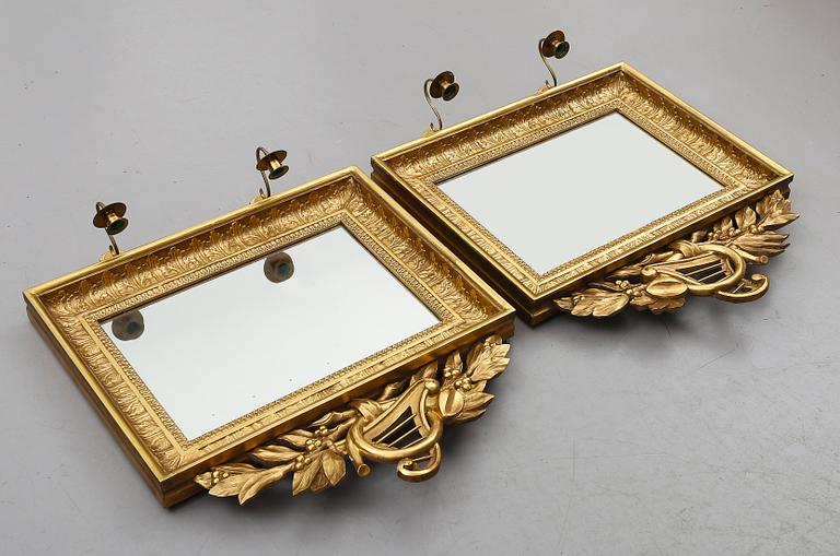 SPEGELLAMPETTER, 1 par, empirestil, 1800-talets mitt.