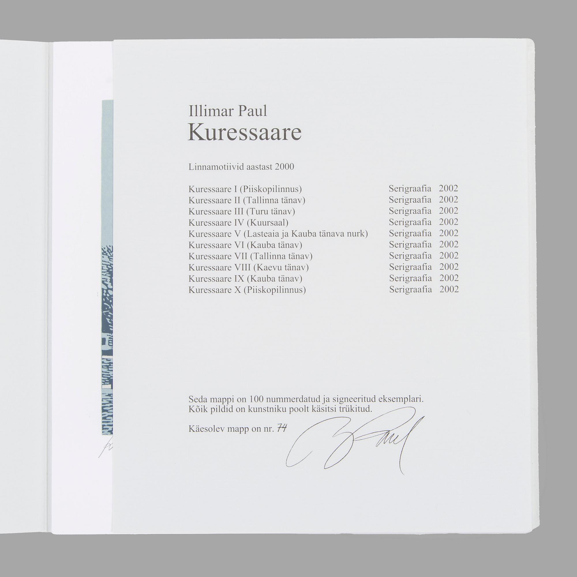 Illimar Paul, Grafikmapp med 10 blad, "Kuressaare", signerad.