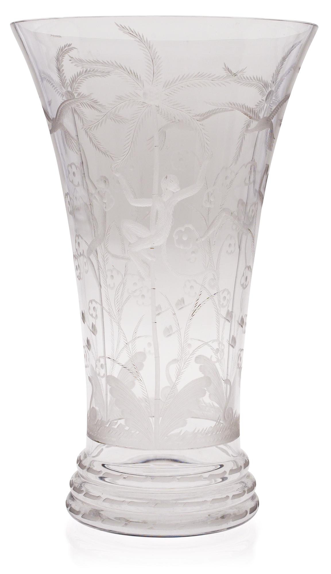 An Edward Hald engraved glass vase, Orrefors 1925.