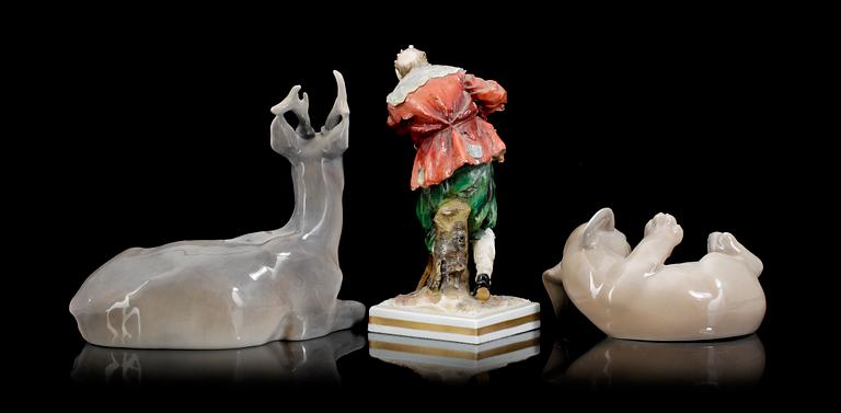 FIGURINER, 3 st, porslin, bla Royal Copenhagen, 1900-tal.