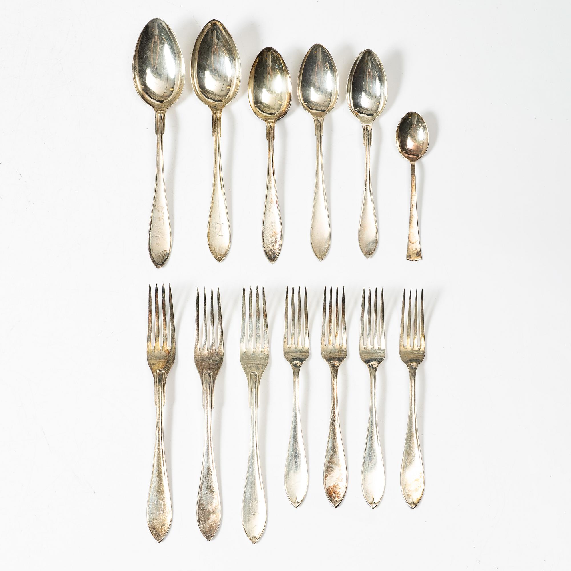 12+1 pcs silver cutlery, Swedish hallmarks, including GAB, Stockholm 1924.