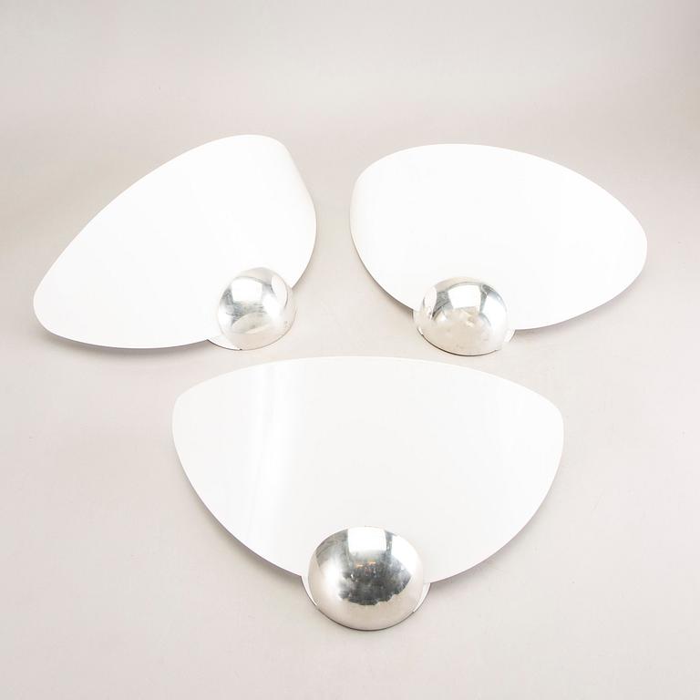 A set of three 1980s P. King & S. Miranda "Aura" wall lampsfor Arteluce Italy.