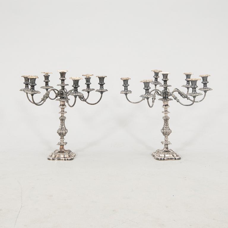 Candelabras, a pair, nickel silver, likely England circa 1900.